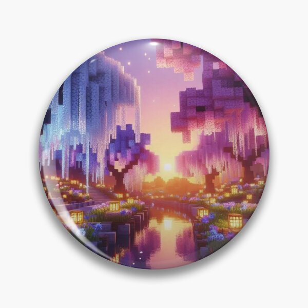 Item preview, Minecraft world, Japanese garden, cherry blossom trees, Japan, gaming, blue sky, pixel art, blocky digital landscape designed and sold by Sugar Wisdom .