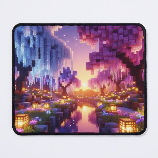 Item preview, Minecraft world, Japanese garden, cherry blossom trees, Japan, gaming, blue sky, pixel art, blocky digital landscape designed and sold by Sugar Wisdom .