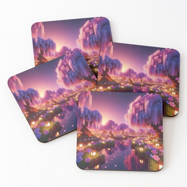 Item preview, Minecraft world, Japanese garden, cherry blossom trees, Japan, gaming, blue sky, pixel art, blocky digital landscape designed and sold by Sugar Wisdom .