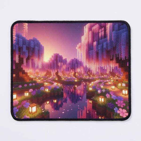Item preview, Minecraft world, Japanese garden, cherry blossom trees, Japan, gaming, blue sky, pixel art, blocky digital landscape designed and sold by Sugar Wisdom .