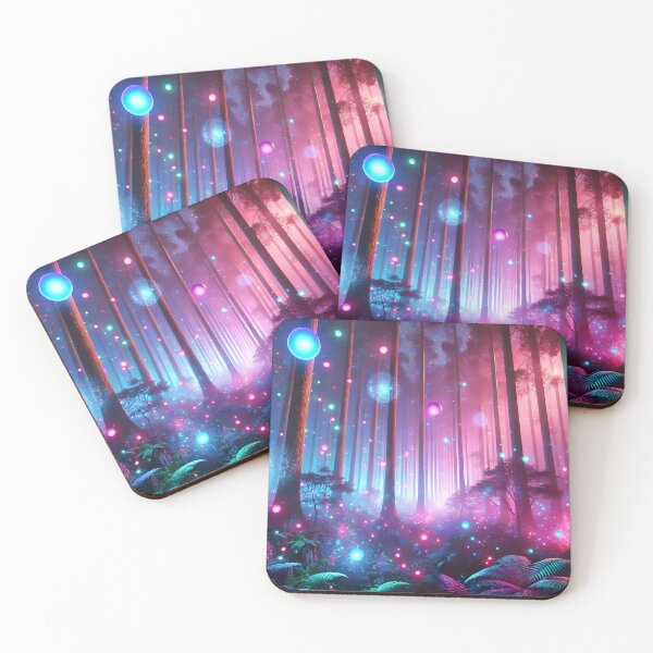 Item preview, Psychedelic Surreal Forest with Glowing Orbs – Dreamy Neon Fantasy Landscape designed and sold by PebsPebs.