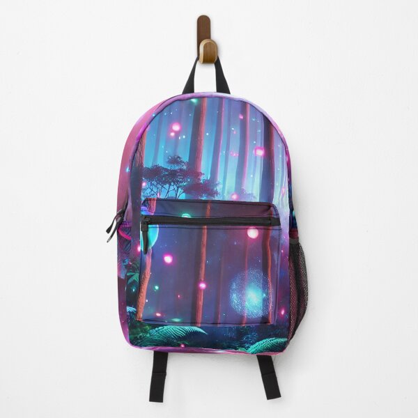 Item preview, Psychedelic Surreal Forest with Glowing Orbs – Dreamy Neon Fantasy Landscape designed and sold by PebsPebs.