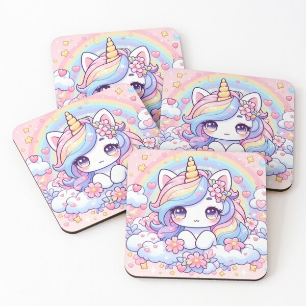 Item preview, Kawaii unicorn with rainbow and magical flowers designed and sold by miamoonedits.