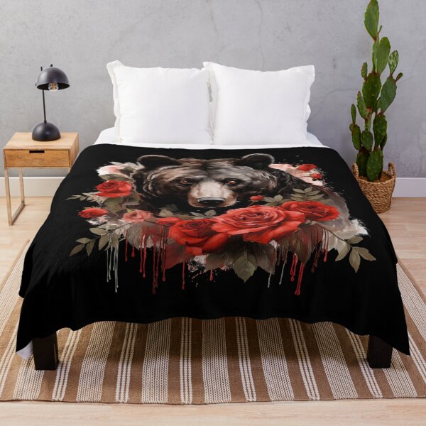 Item preview, Gothic Rose Bear – Dark Floral Wildlife Art designed and sold by TheInkRaven.