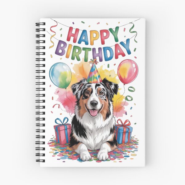 Item preview, Happy Birthday Australian Shepherd with Balloons - Colorful Party Dog Art designed and sold by SellingWSarah17.