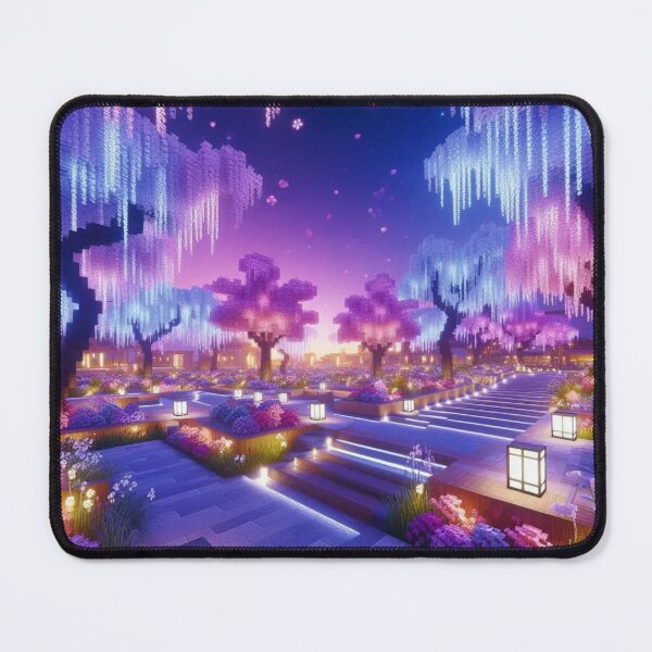 Item preview, Minecraft world, Japanese garden, cherry blossom trees, Japan, gaming, blue sky, pixel art, blocky digital landscape designed and sold by Sugar Wisdom .