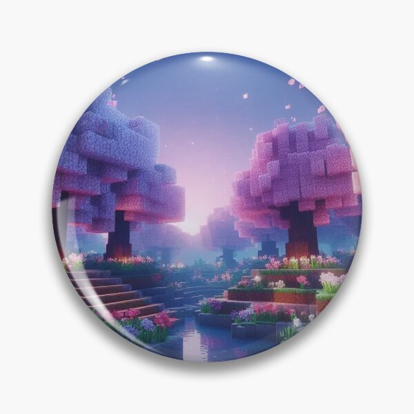 Item preview, Minecraft world, Japanese garden, cherry blossom trees, Japan, gaming, blue sky, pixel art, blocky digital landscape designed and sold by Sugar Wisdom .