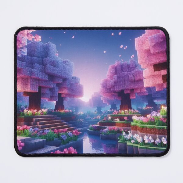 Item preview, Minecraft world, Japanese garden, cherry blossom trees, Japan, gaming, blue sky, pixel art, blocky digital landscape designed and sold by Sugar Wisdom .