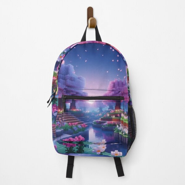 Item preview, Minecraft world, Japanese garden, cherry blossom trees, Japan, gaming, blue sky, pixel art, blocky digital landscape designed and sold by Sugar Wisdom .