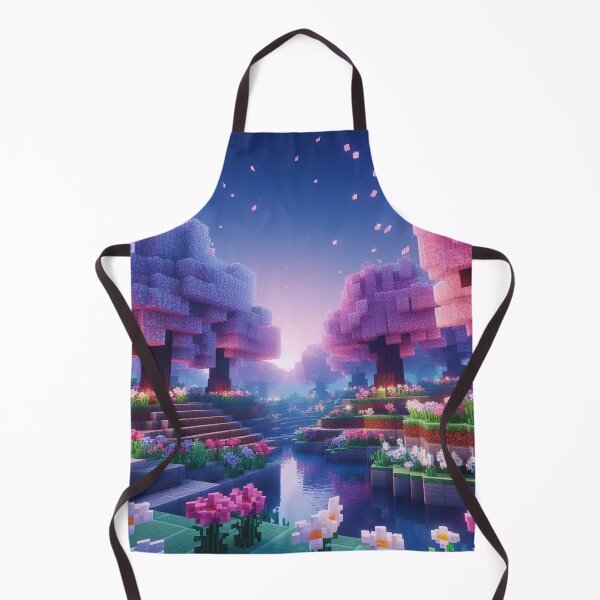 Item preview, Minecraft world, Japanese garden, cherry blossom trees, Japan, gaming, blue sky, pixel art, blocky digital landscape designed and sold by Sugar Wisdom .