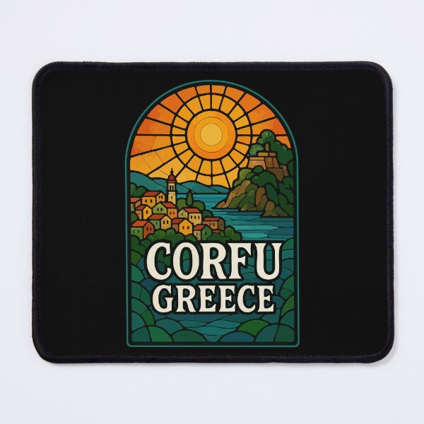 Item preview, Corfu Island Greece Retro Stained Glass Travel designed and sold by TomFrontierArt.