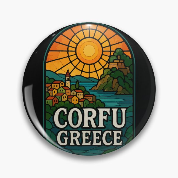 Item preview, Corfu Island Greece Retro Stained Glass Travel designed and sold by TomFrontierArt.