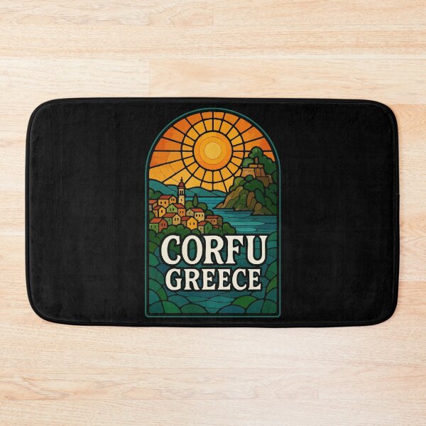 Item preview, Corfu Island Greece Retro Stained Glass Travel designed and sold by TomFrontierArt.