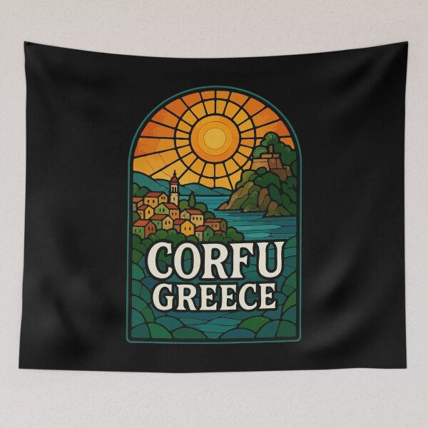 Item preview, Corfu Island Greece Retro Stained Glass Travel designed and sold by TomFrontierArt.