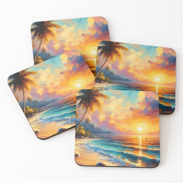 Item preview, Tropical sunset with palm trees and sparkling sea designed and sold by miamoonedits.