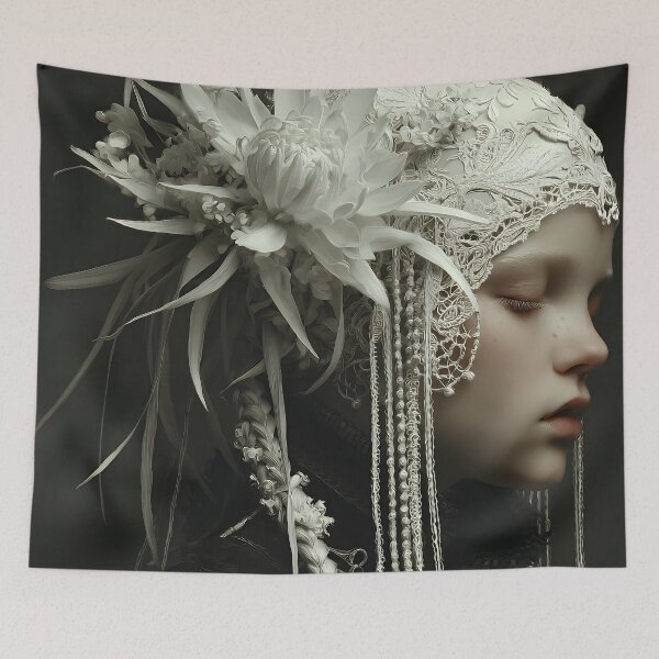Item preview, Ethereal Ice Queen – White Floral Lace Headdress Portrait designed and sold by EK-World.