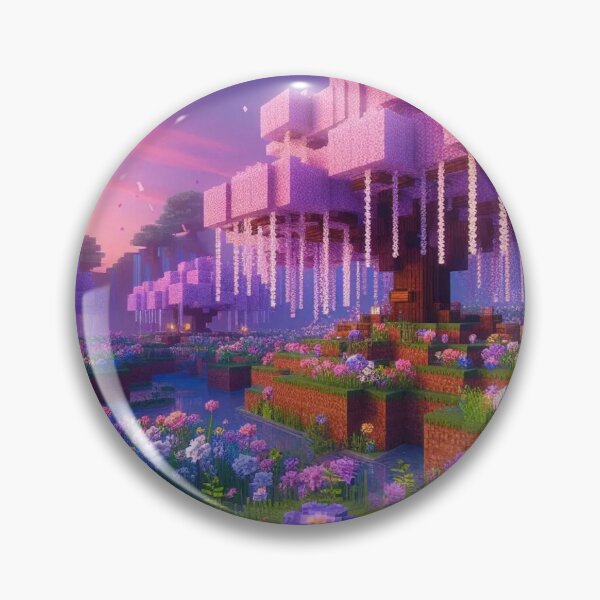 Item preview, Minecraft world, Japanese garden, cherry blossom trees, Japan, gaming, blue sky, pixel art, blocky digital landscape designed and sold by Sugar Wisdom .