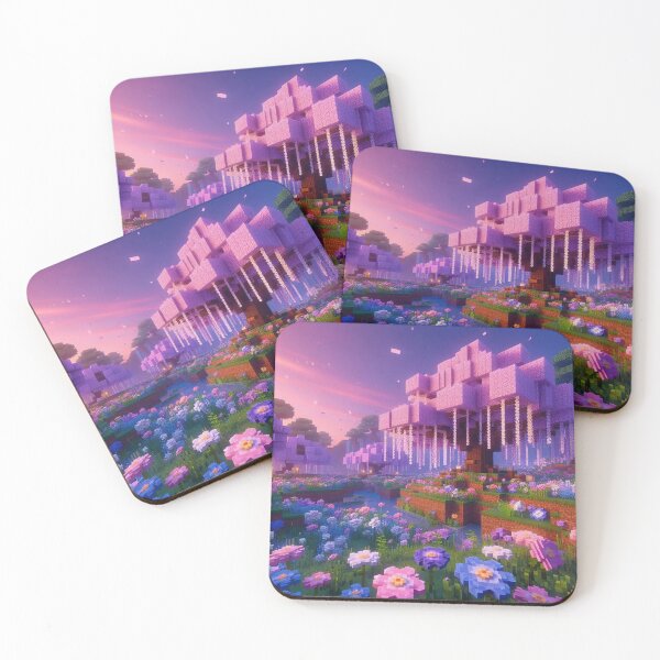 Item preview, Minecraft world, Japanese garden, cherry blossom trees, Japan, gaming, blue sky, pixel art, blocky digital landscape designed and sold by Sugar Wisdom .