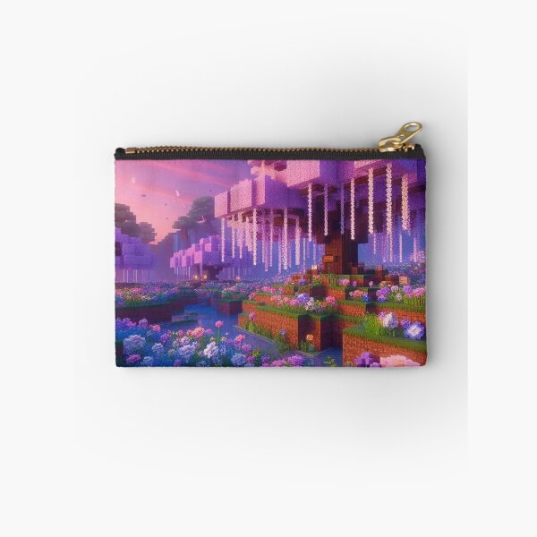 Item preview, Minecraft world, Japanese garden, cherry blossom trees, Japan, gaming, blue sky, pixel art, blocky digital landscape designed and sold by Sugar Wisdom .
