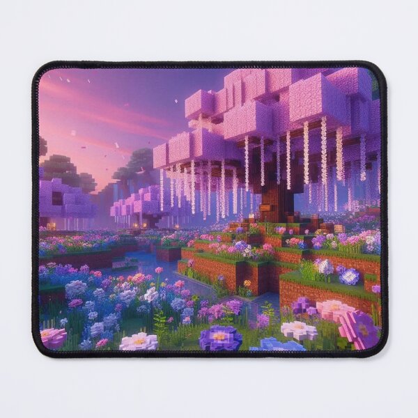 Item preview, Minecraft world, Japanese garden, cherry blossom trees, Japan, gaming, blue sky, pixel art, blocky digital landscape designed and sold by Sugar Wisdom .