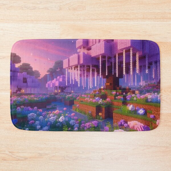 Item preview, Minecraft world, Japanese garden, cherry blossom trees, Japan, gaming, blue sky, pixel art, blocky digital landscape designed and sold by Sugar Wisdom .