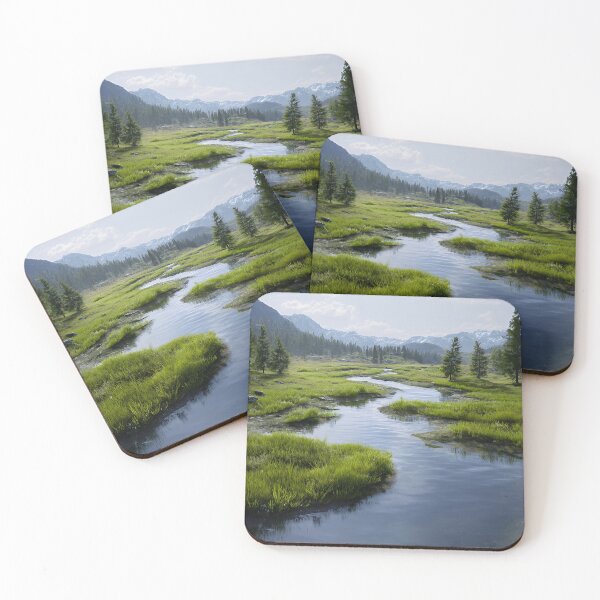 Item preview, Serene Alpine River Valley – Lush Green Meadow & Mountain Mist designed and sold by EK-World.