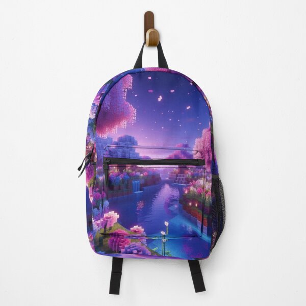 Item preview, Minecraft world, Japanese garden, cherry blossom trees, Japan, gaming, blue sky, pixel art, blocky digital landscape designed and sold by Sugar Wisdom .