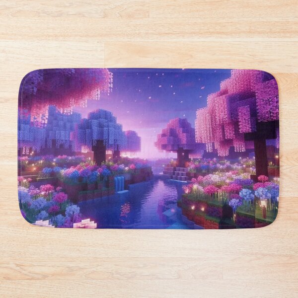 Item preview, Minecraft world, Japanese garden, cherry blossom trees, Japan, gaming, blue sky, pixel art, blocky digital landscape designed and sold by Sugar Wisdom .
