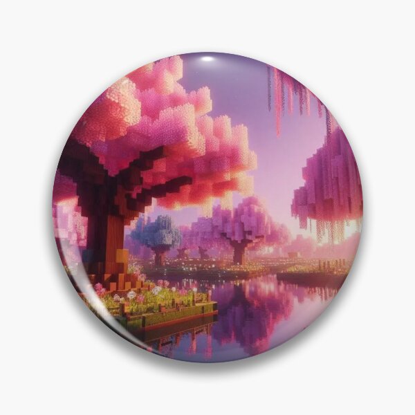 Item preview, Minecraft world, Japanese garden, cherry blossom trees, Japan, gaming, blue sky, pixel art, blocky digital landscape designed and sold by Sugar Wisdom .