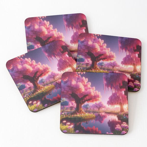Item preview, Minecraft world, Japanese garden, cherry blossom trees, Japan, gaming, blue sky, pixel art, blocky digital landscape designed and sold by Sugar Wisdom .