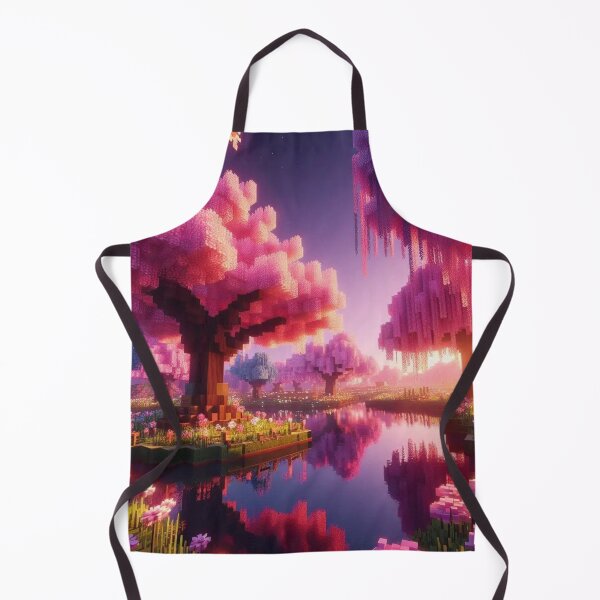 Item preview, Minecraft world, Japanese garden, cherry blossom trees, Japan, gaming, blue sky, pixel art, blocky digital landscape designed and sold by Sugar Wisdom .