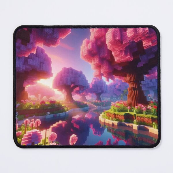 Item preview, Minecraft world, Japanese garden, cherry blossom trees, Japan, gaming, blue sky, pixel art, blocky digital landscape designed and sold by Sugar Wisdom .