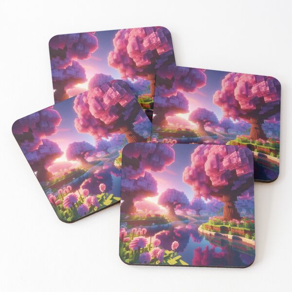 Item preview, Minecraft world, Japanese garden, cherry blossom trees, Japan, gaming, blue sky, pixel art, blocky digital landscape designed and sold by Sugar Wisdom .