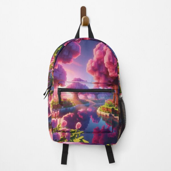 Item preview, Minecraft world, Japanese garden, cherry blossom trees, Japan, gaming, blue sky, pixel art, blocky digital landscape designed and sold by Sugar Wisdom .