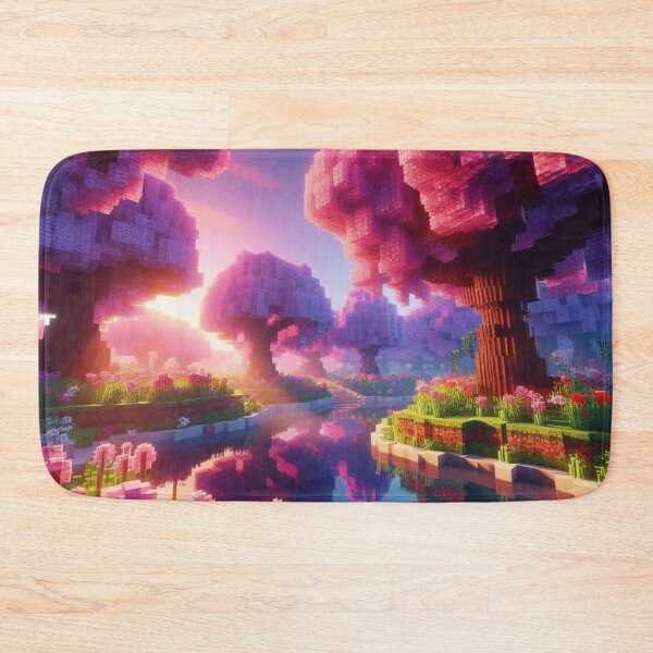Item preview, Minecraft world, Japanese garden, cherry blossom trees, Japan, gaming, blue sky, pixel art, blocky digital landscape designed and sold by Sugar Wisdom .