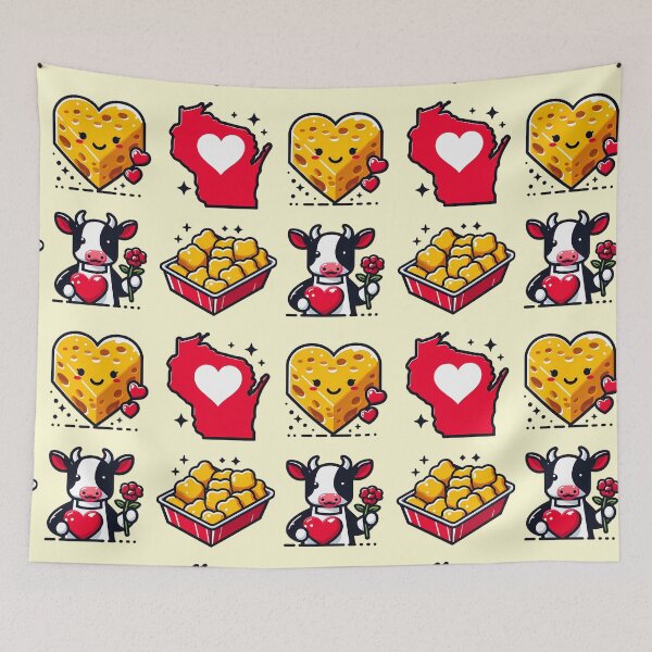 Item preview, Wisconsin Love - Cheese Curds, Cow & Map designed and sold by GREENZ0NE.