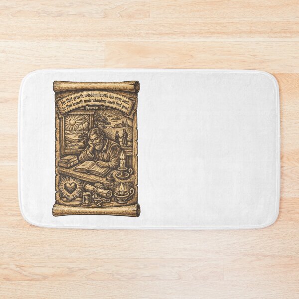 Item preview, Proverbs 19:8 Vintage Woodcut Parchment Scroll Wall Art in Brown and Gold, Christian Wisdom Scripture Print Decor designed and sold by TerScott.