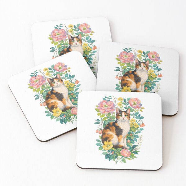 Item preview, Floral Calico Cat Illustration – Botanical Cottagecore Art designed and sold by Senkov.