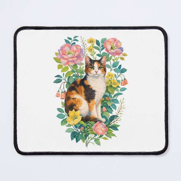 Item preview, Floral Calico Cat Illustration – Botanical Cottagecore Art designed and sold by Senkov.