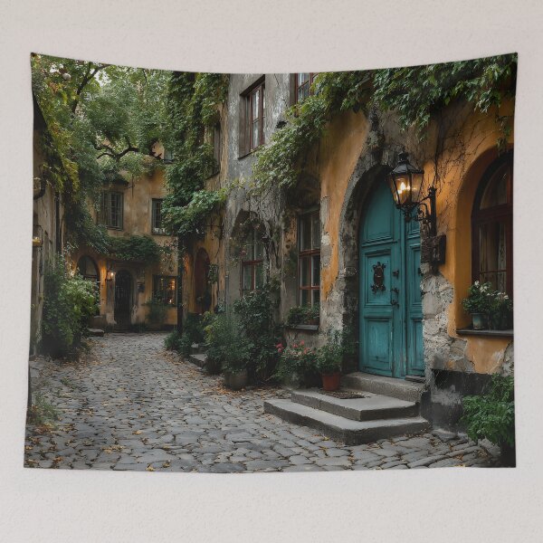 Item preview, Cobblestone Alley in Autumn – Charming Old European Village designed and sold by EK-World.
