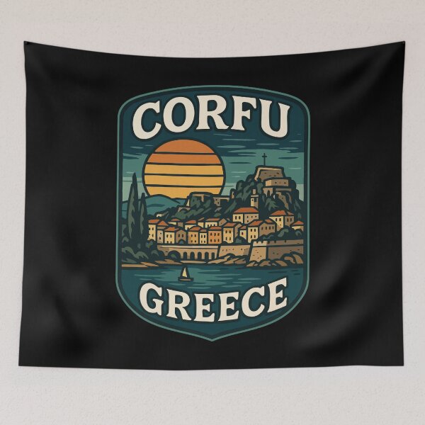 Item preview, Corfu Island Greece Retro Vintage Travel designed and sold by TomFrontierArt.