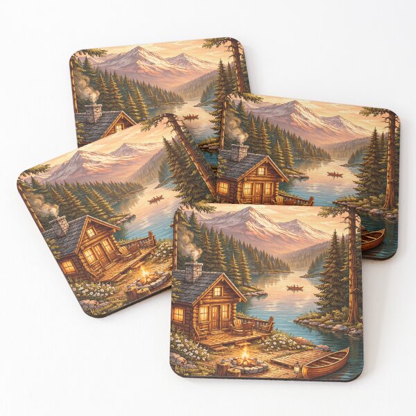 Item preview, Cozy Lakeside Cabin Illustration designed and sold by Artistmonkey345.
