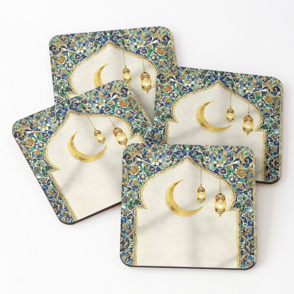 Aperçu de l'œuvre Elegant Islamic Arch with Golden Crescent and Lanterns – Timeless Islamic Wall Art créée et vendue par Fifidesign00.