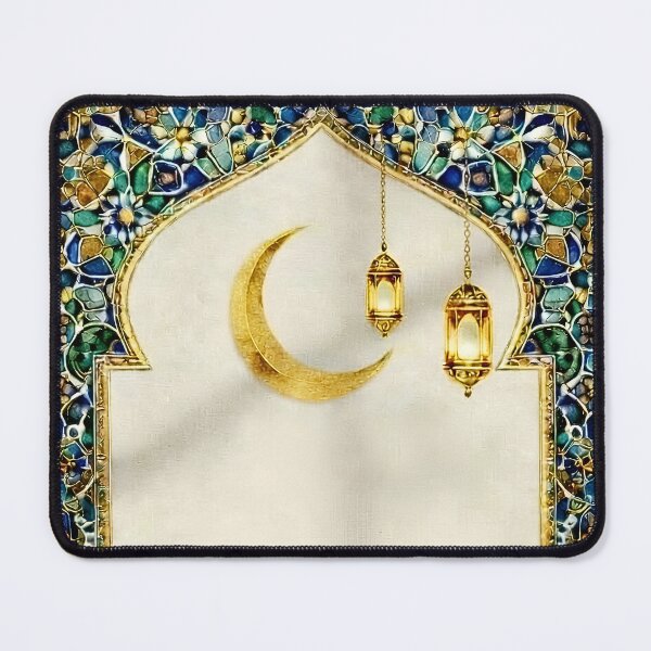 Item preview, Elegant Islamic Arch with Golden Crescent and Lanterns – Timeless Islamic Wall Art designed and sold by Fifidesign00.