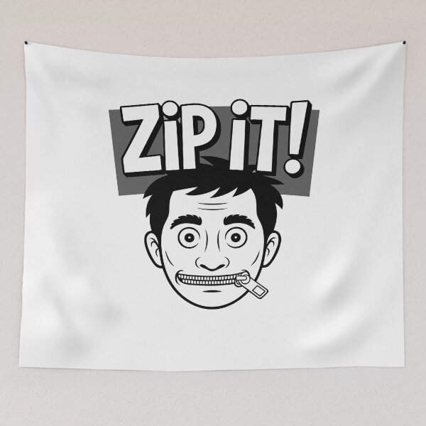 Item preview, Zip It! Funny Silent Cartoon Face – Dark Humor Black & White Design designed and sold by DashBliss.