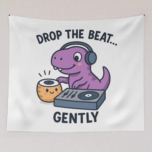 Item preview, Cute DJ Dinosaur Dropping the Beat Gently Cartoon Design. designed and sold by The-T-In-Retro.
