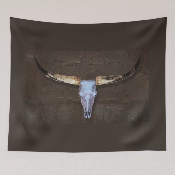 Artikelvorschau, Kunst mit blauer Longhorn-Kuh auf braunem Grund entworfen und verkauft von Sharon Cummings Art.