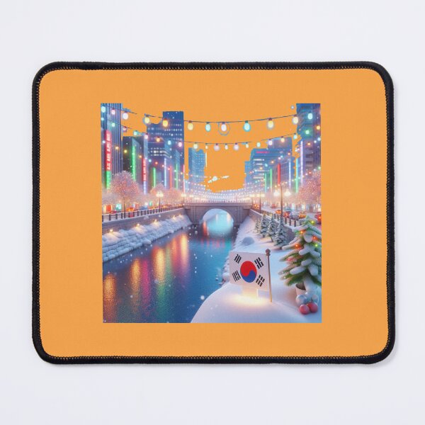 Item preview, Cheonggyecheon, Korea – Colorful Winter City Landscape Label  designed and sold by PaintMeWorld.