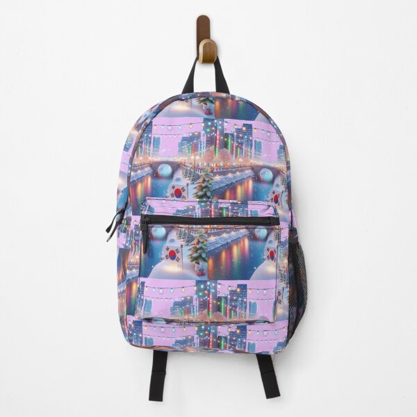 Item preview, Cheonggyecheon, Korea – Colorful Winter City Landscape Label designed and sold by PaintMeWorld.
