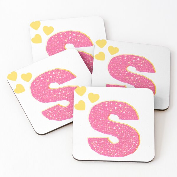 Item preview, Pink Glitter Letter S with Yellow Hearts – Cute Aesthetic Alphabet Art designed and sold by Sajiikanaan.
